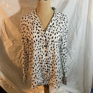 ECOWISH Womens Casual Tops V Neck Leopard Tunic Long Sleeve Button Down Shirts M